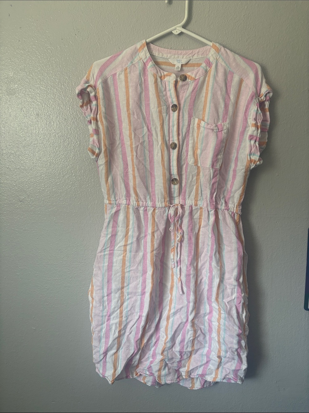 Time and Tru Pastel Striped Drawstring Casual Dress